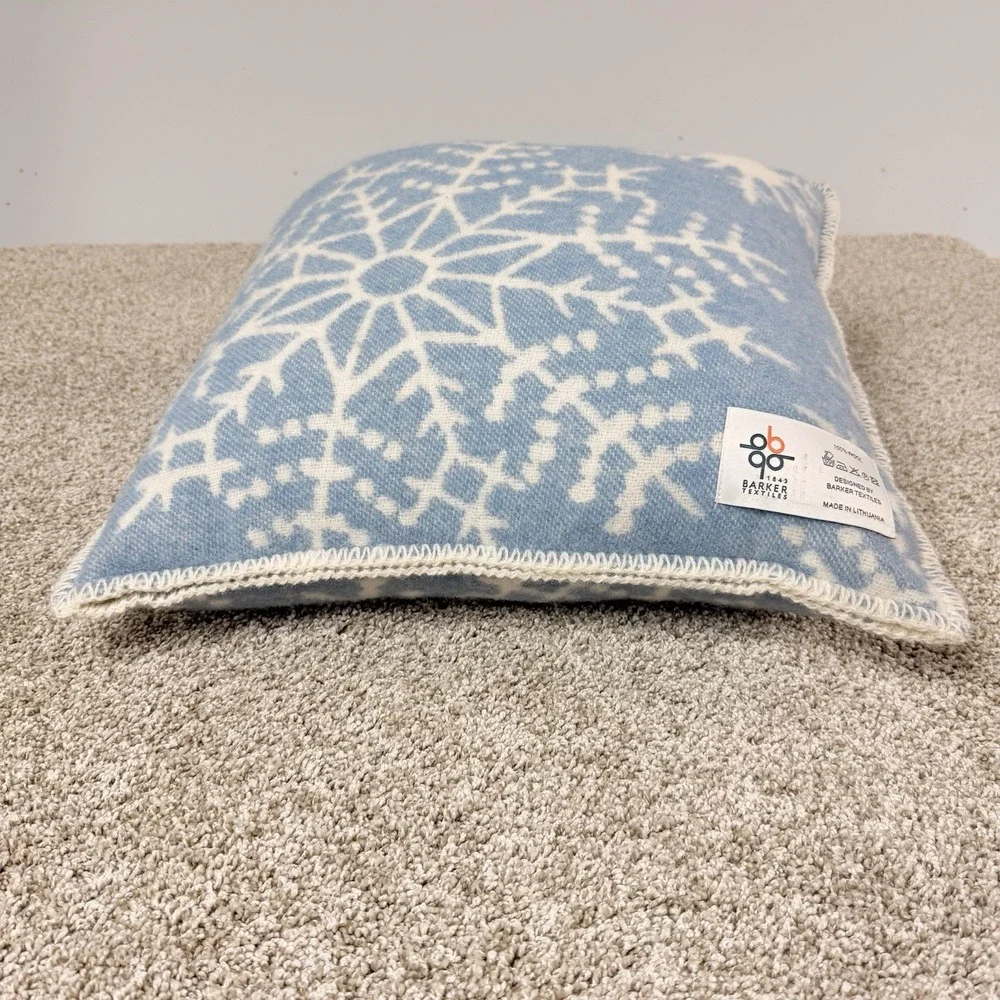 Barker Textiles Wool Throw Pillow Blue White‎ Scandinavian Snowflake 18x18